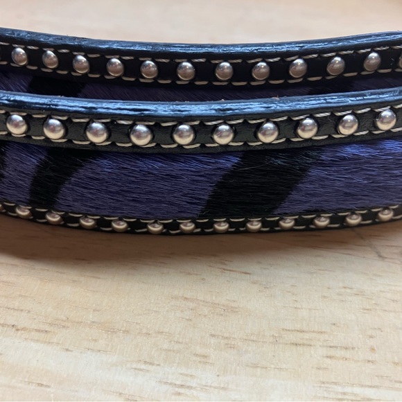 3D Purple Zebra Print Studded Leather Belt- Large - Picture 2 of 10